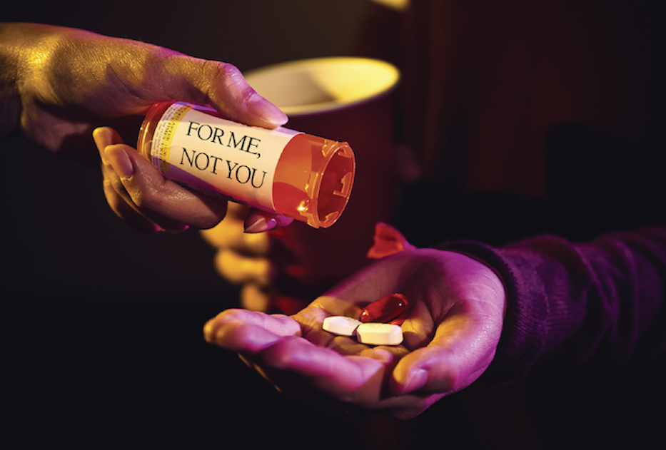 Pill bottle that says "for me, not you"